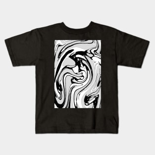 Black, White and Gray Graphic Paint Swirl Kids T-Shirt